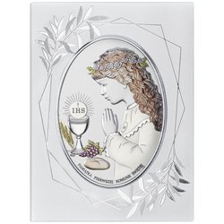 Obrazek Srebrny Pamiątka I Komunii dla dziewczynki owal z podpisem w ramie DS05FOCA