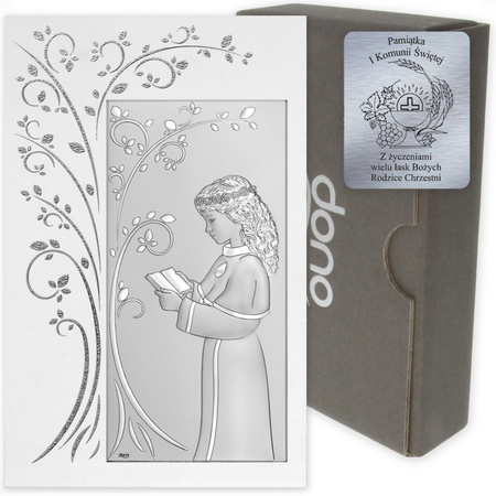 Obrazek Srebrny Pamiątka I Komunii dla dziewczynki prostokąt DS121FAA
